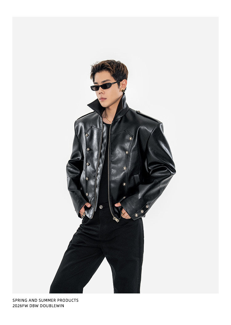 Matte Lychee-Textured Silhouette Leather Jacket