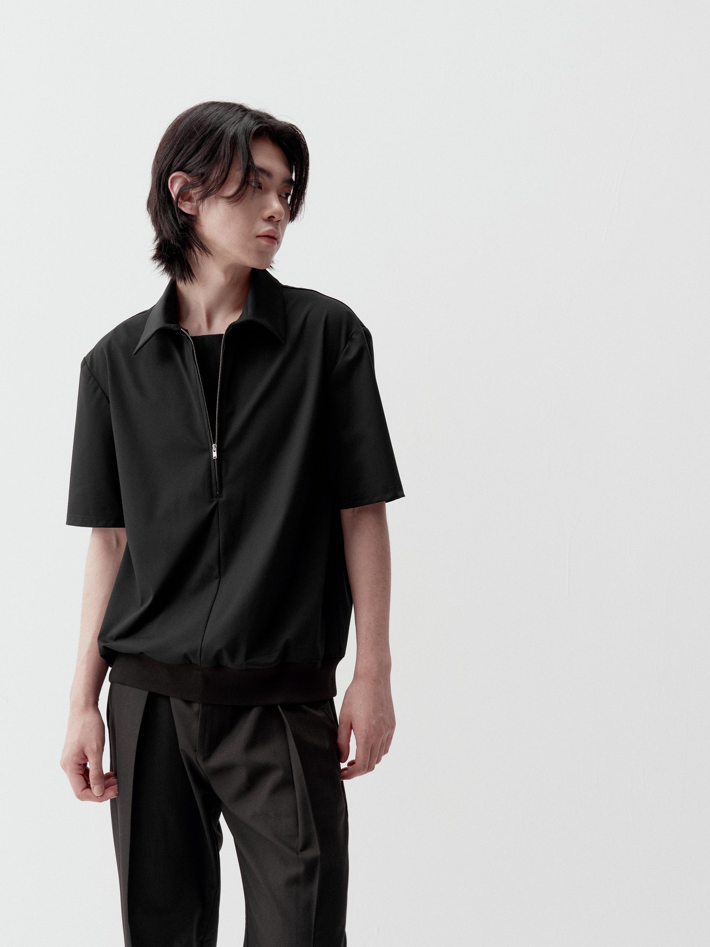 Half-Zip Faux Two-Piece Shirt