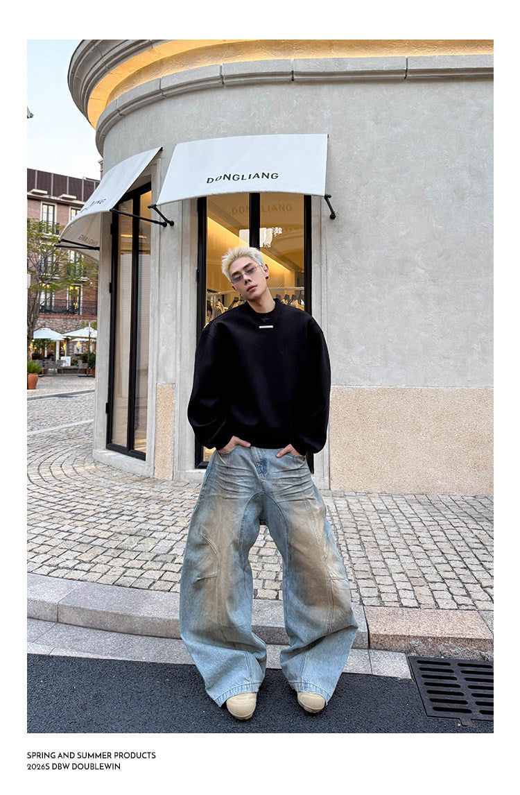 Wide-Shoulder Airy V-Neck Sweatshirt