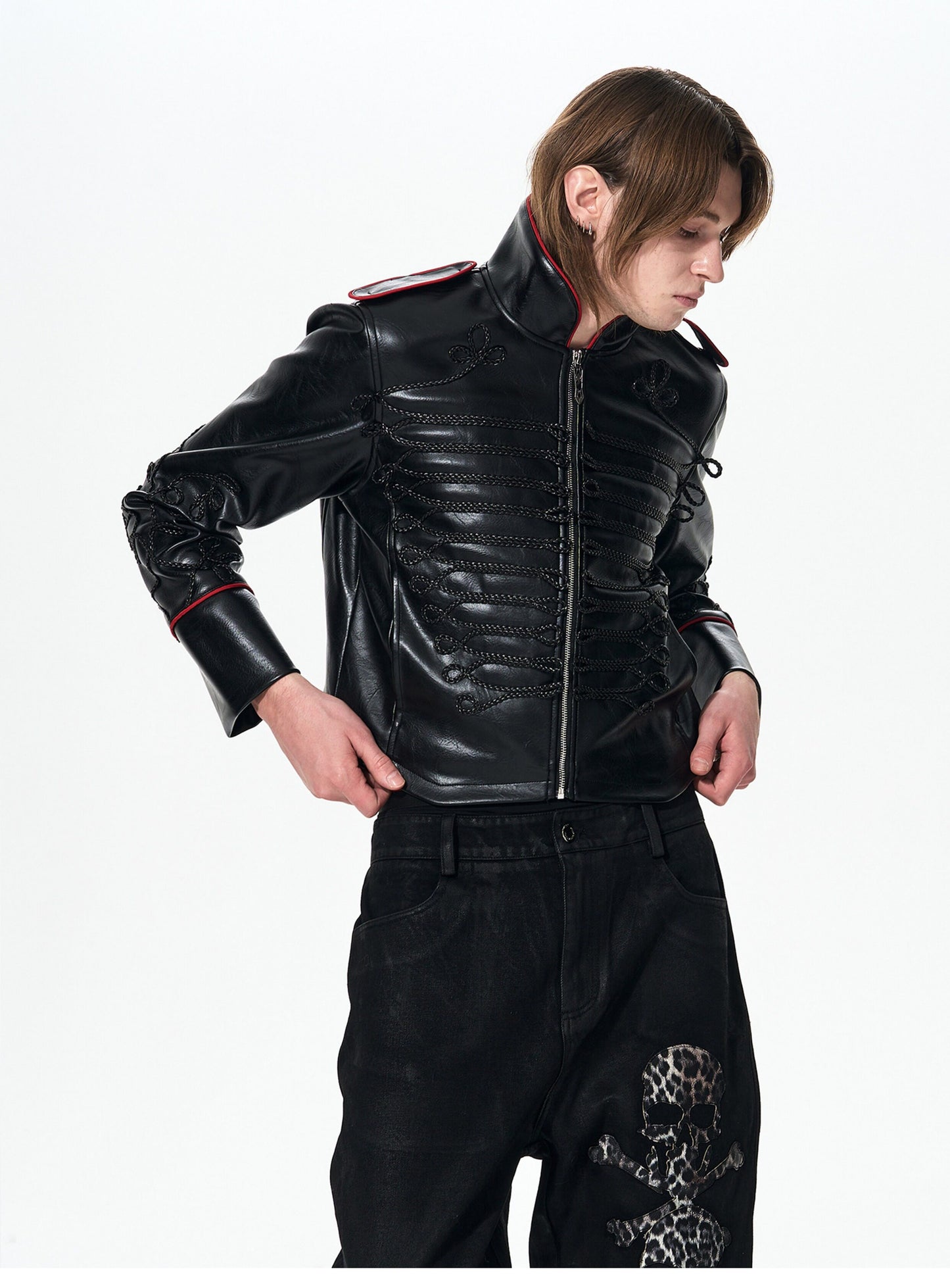 Rope Embroidery Leather Jacket