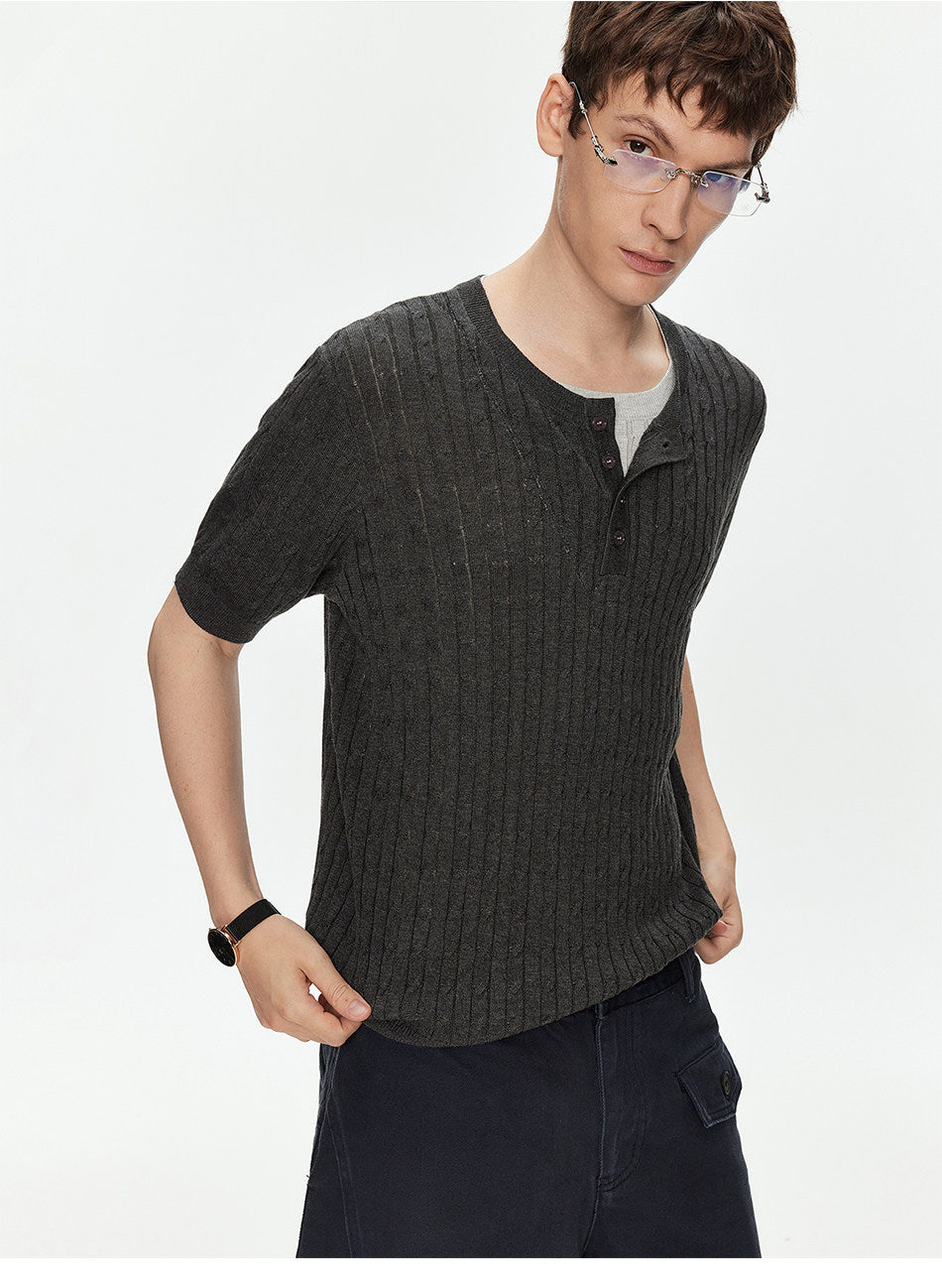 Henry-Neck Knit Shirt