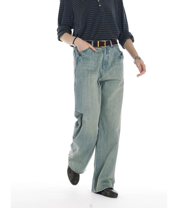 Whisker-Washed Denim Pants