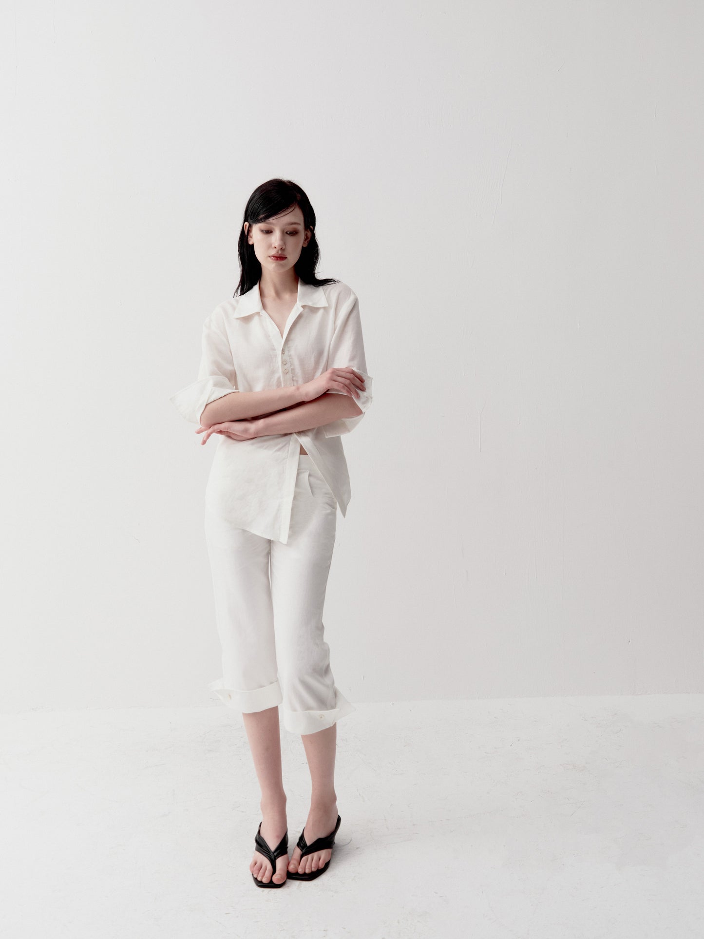 Shirt with Diagonal Placket and Slit