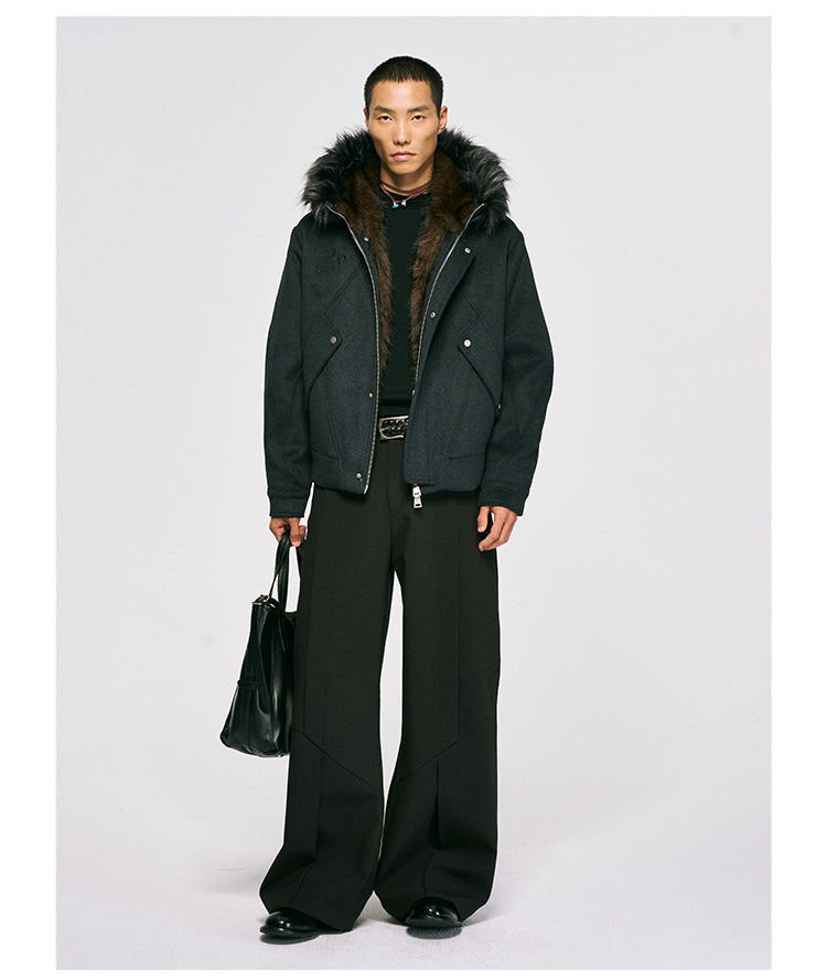 Wool jacket with fur hood