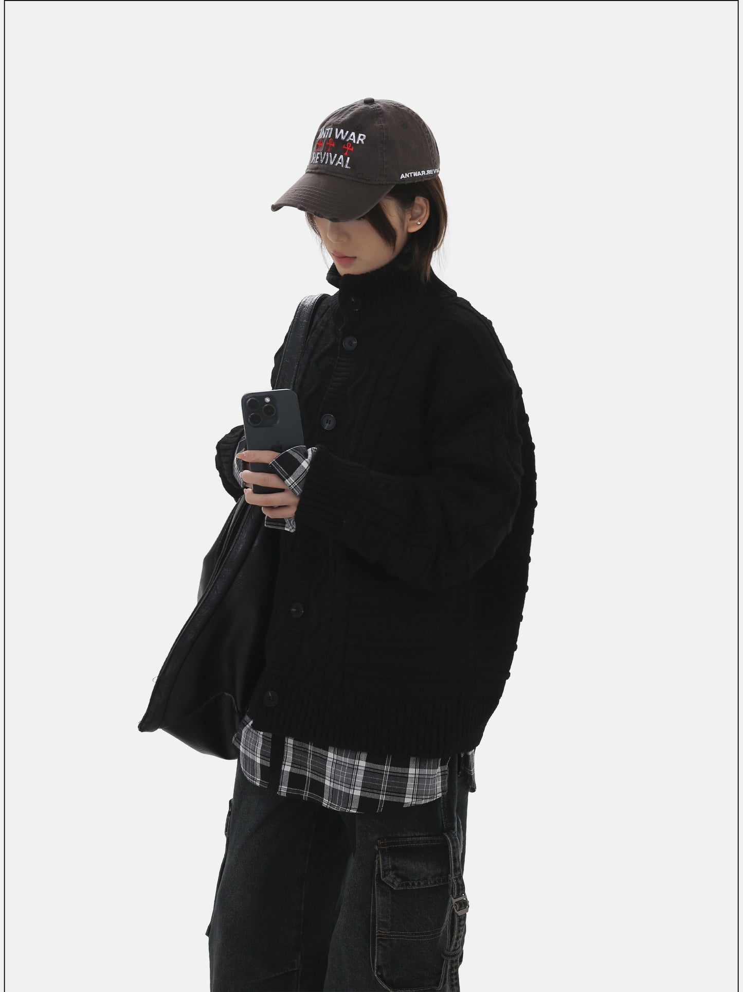 Patchwork Stand Collar Cardigan