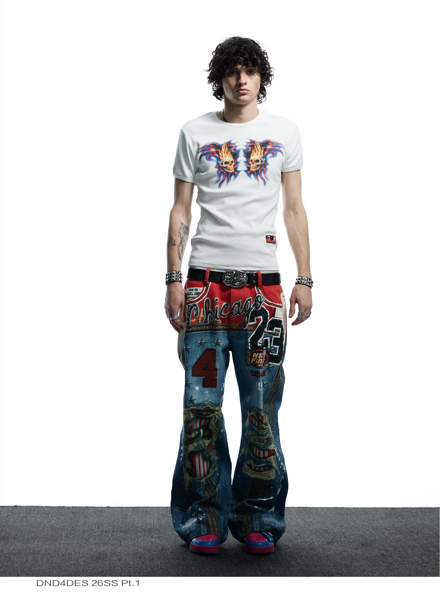 Printed Ripped Denim Pants