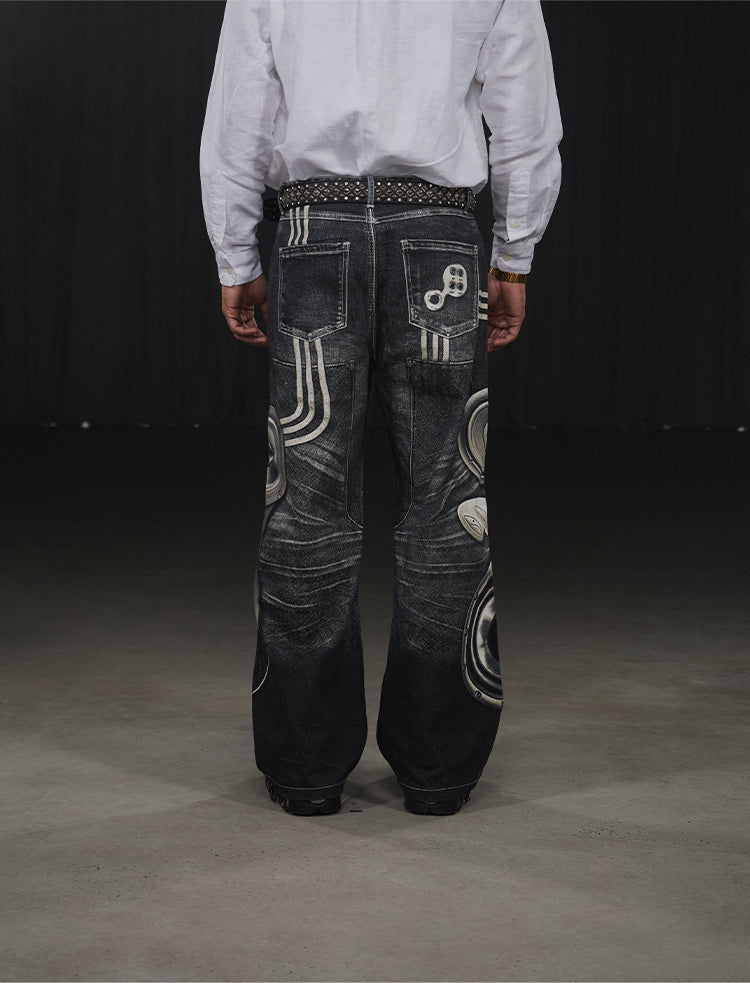 Original Print Flared Straight Pants