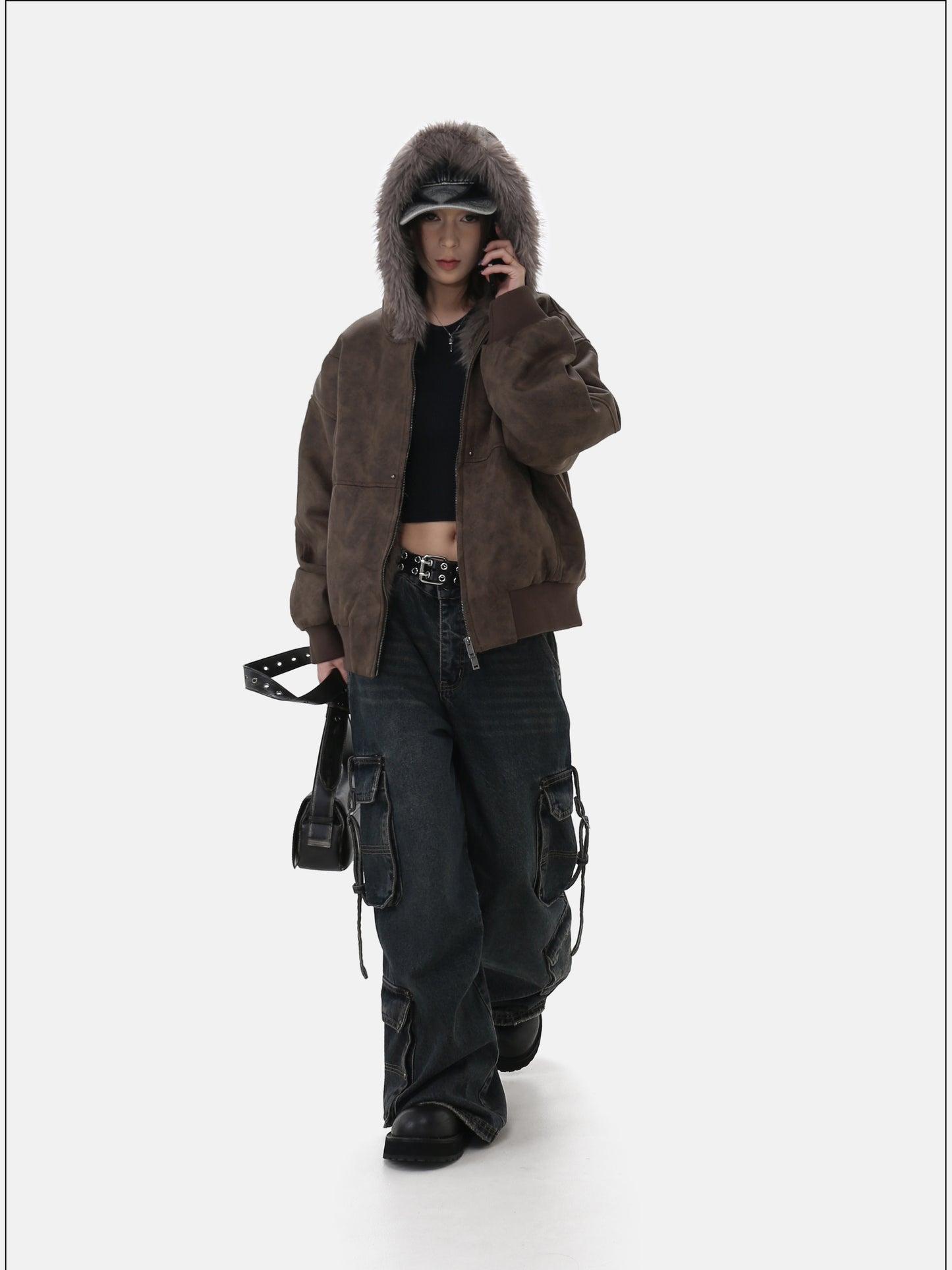 Short jacket with fur lining and hood