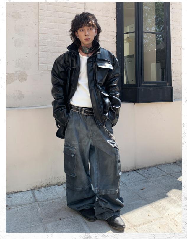 Detachable Dirty Dye Spray Denim Pants