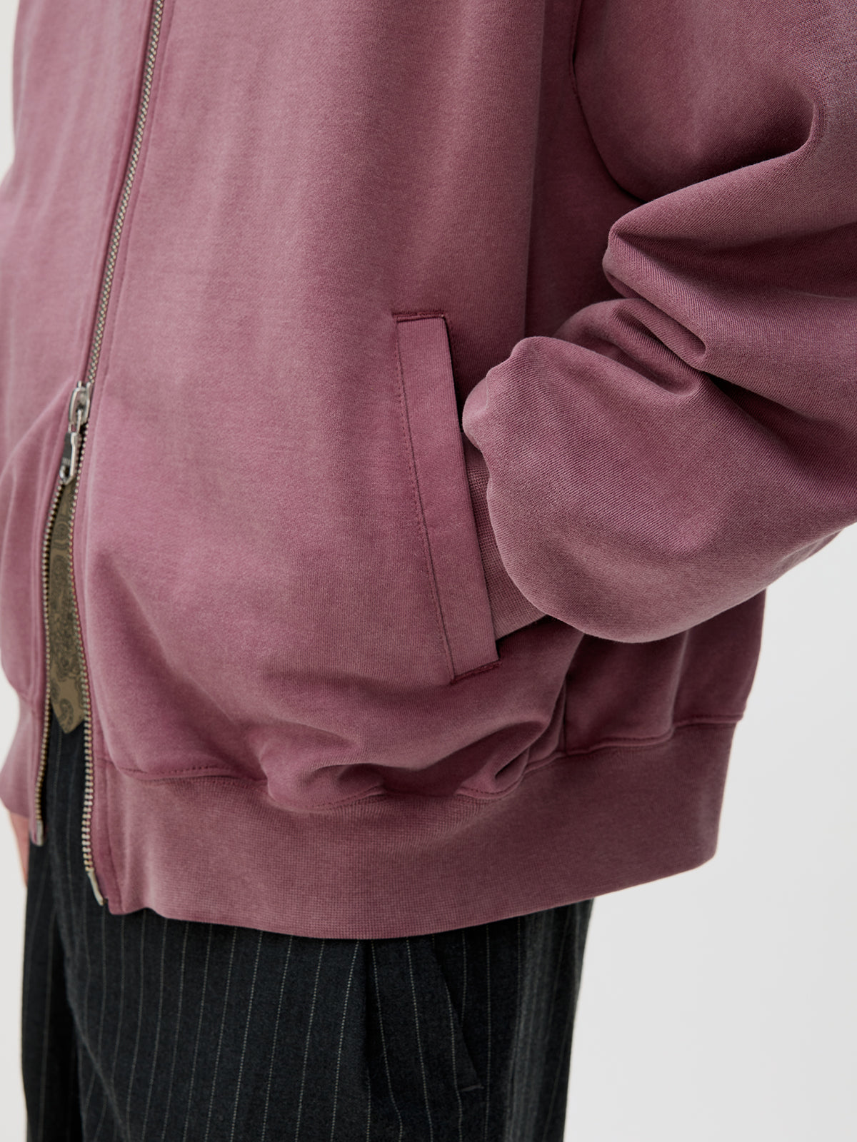 Wash-Damaged Zipper Sweatshirt