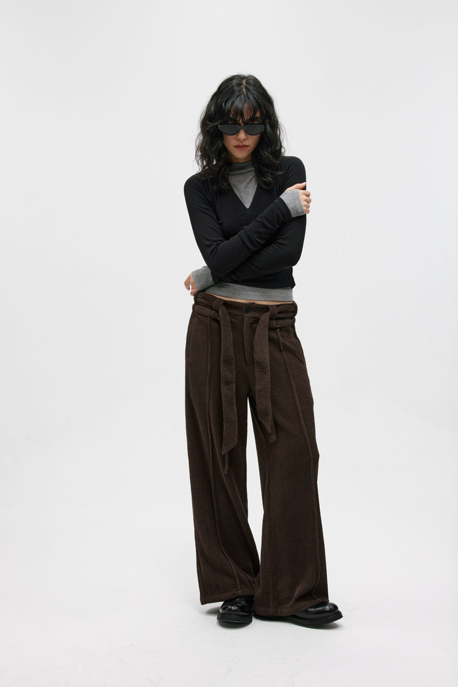 Double Belt Center Seam Wide Pants