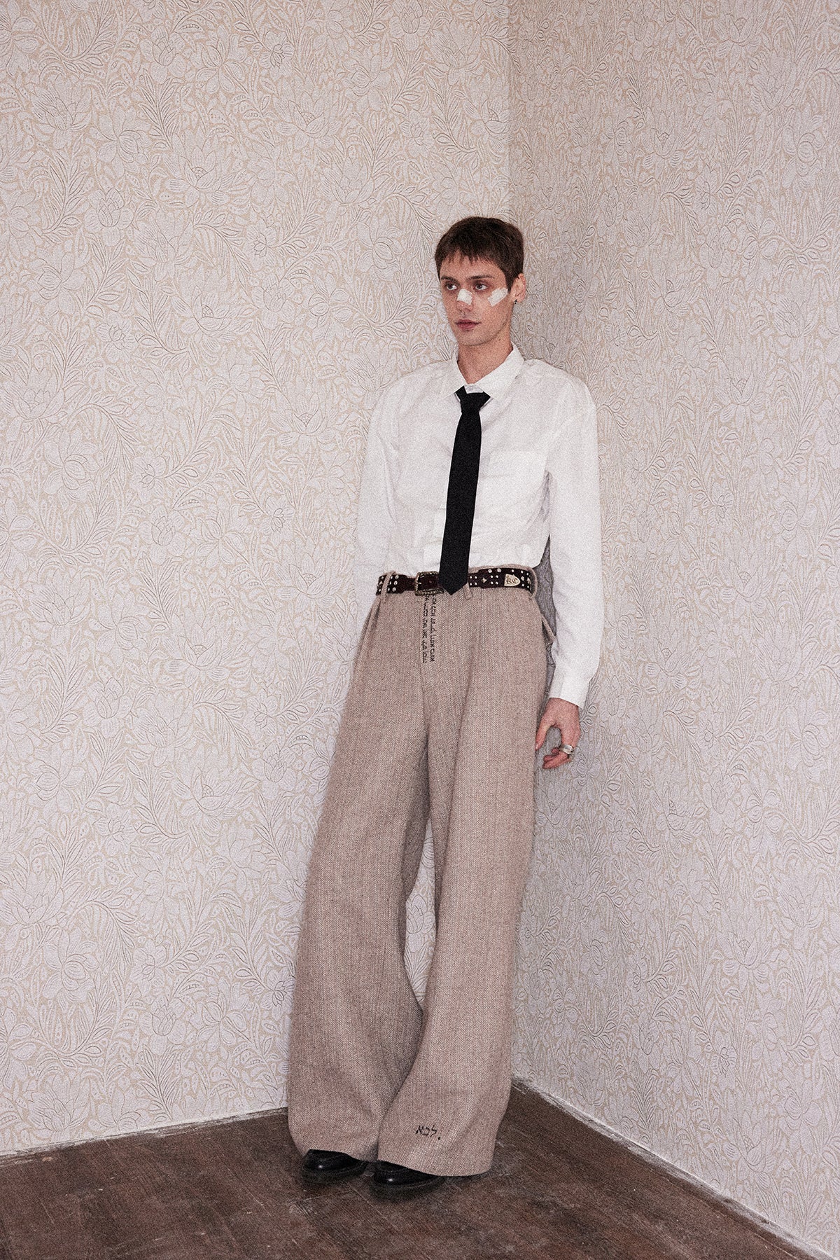 Herringbone tweed casual pants