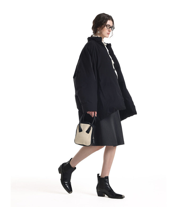 Mid-length down jacket with belt