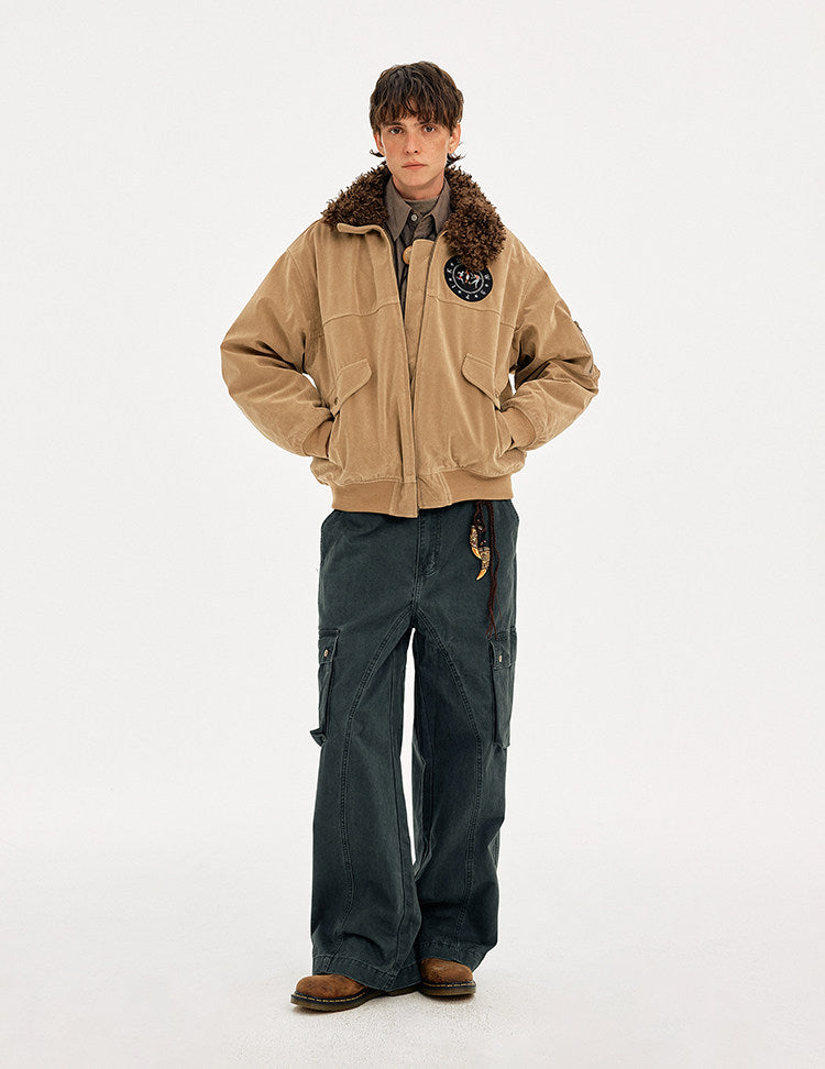 Retro Embroidery Faux Suede Collar Jacket