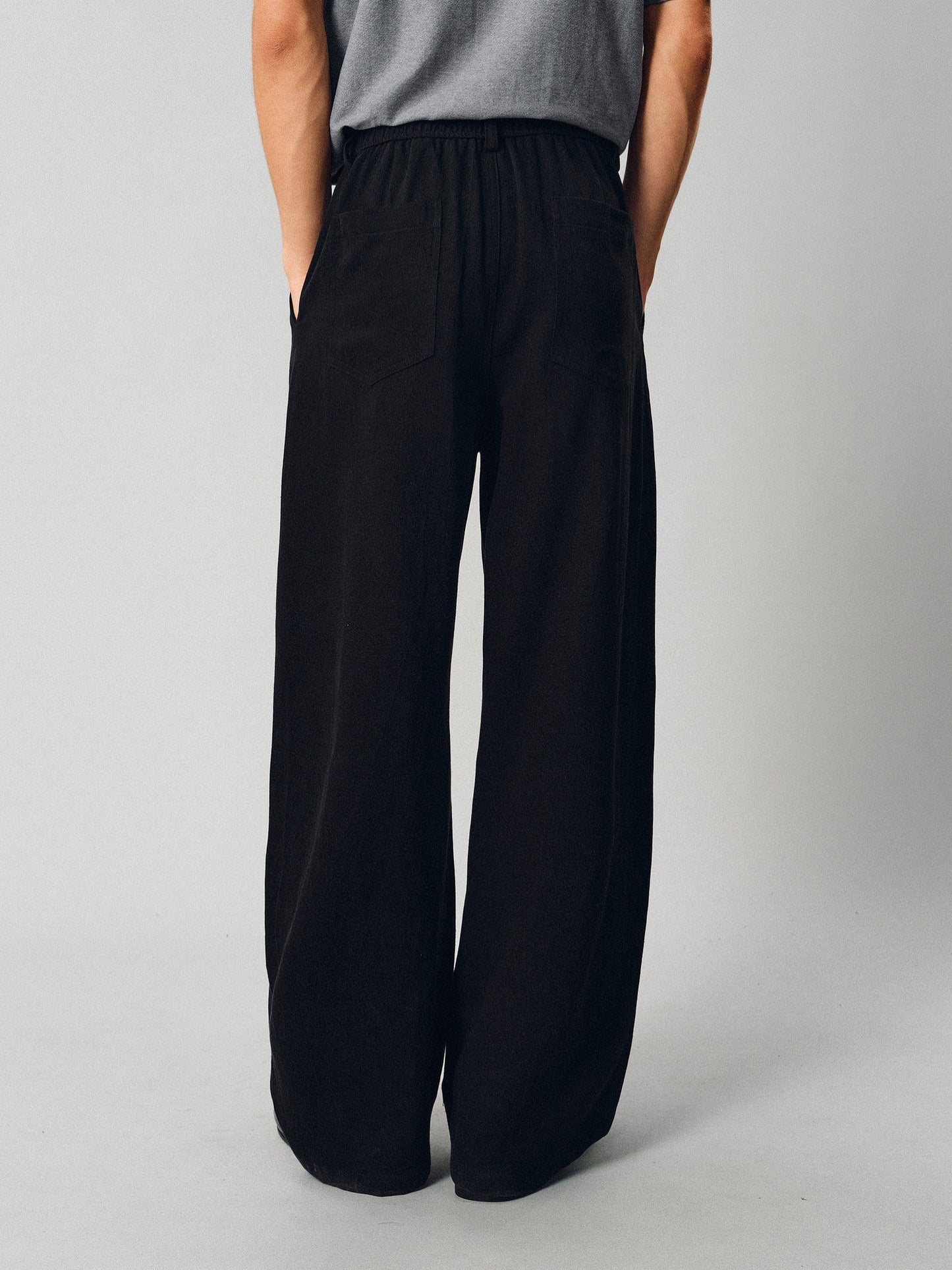 Casual Pants with Side Pleats and Elastic Waistband
