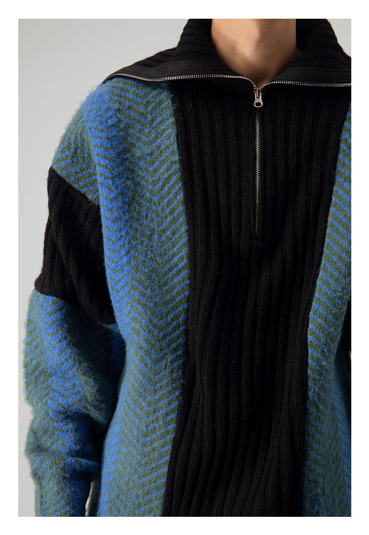 Mohair Stitch Lapel Zipper Sweater