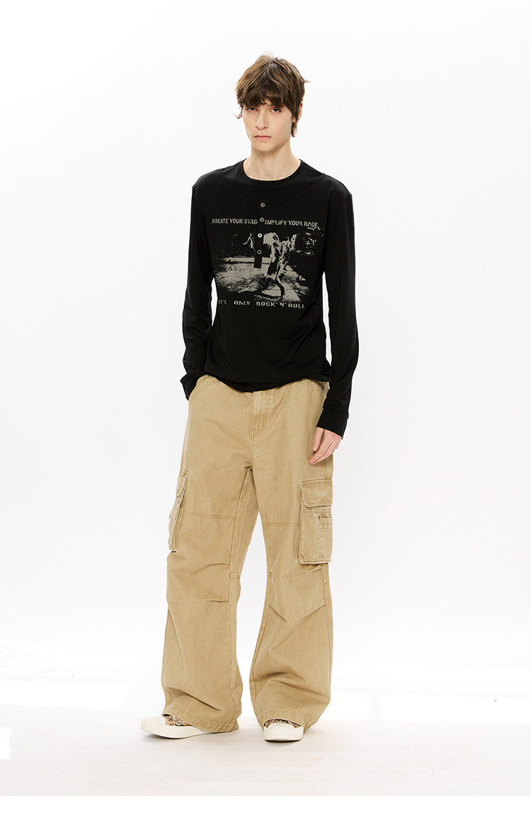 Printed Henley Collar T-Shirt