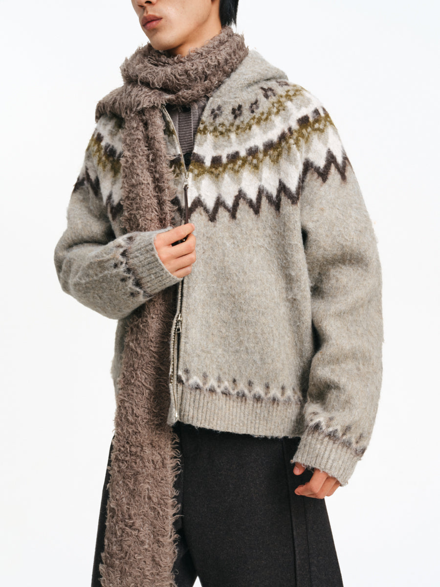 Fair Isle Hooded Jacquard Cardigan