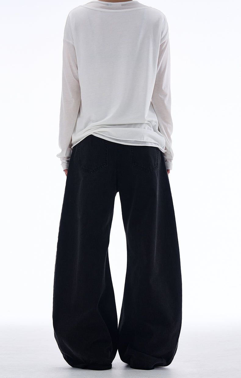 Loose straight old washed casual denim pants