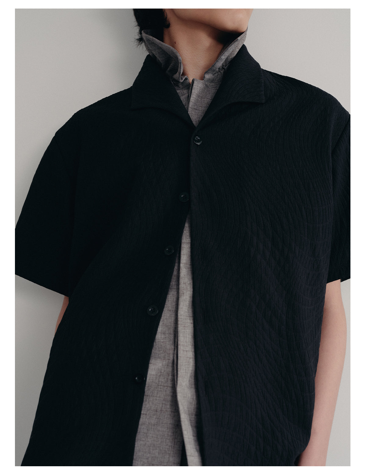 Pleated Textured Leaf Pattern Shirt