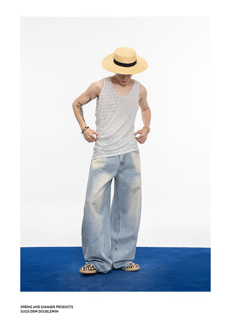 Wash-Finish Wide-Leg Casual Jeans