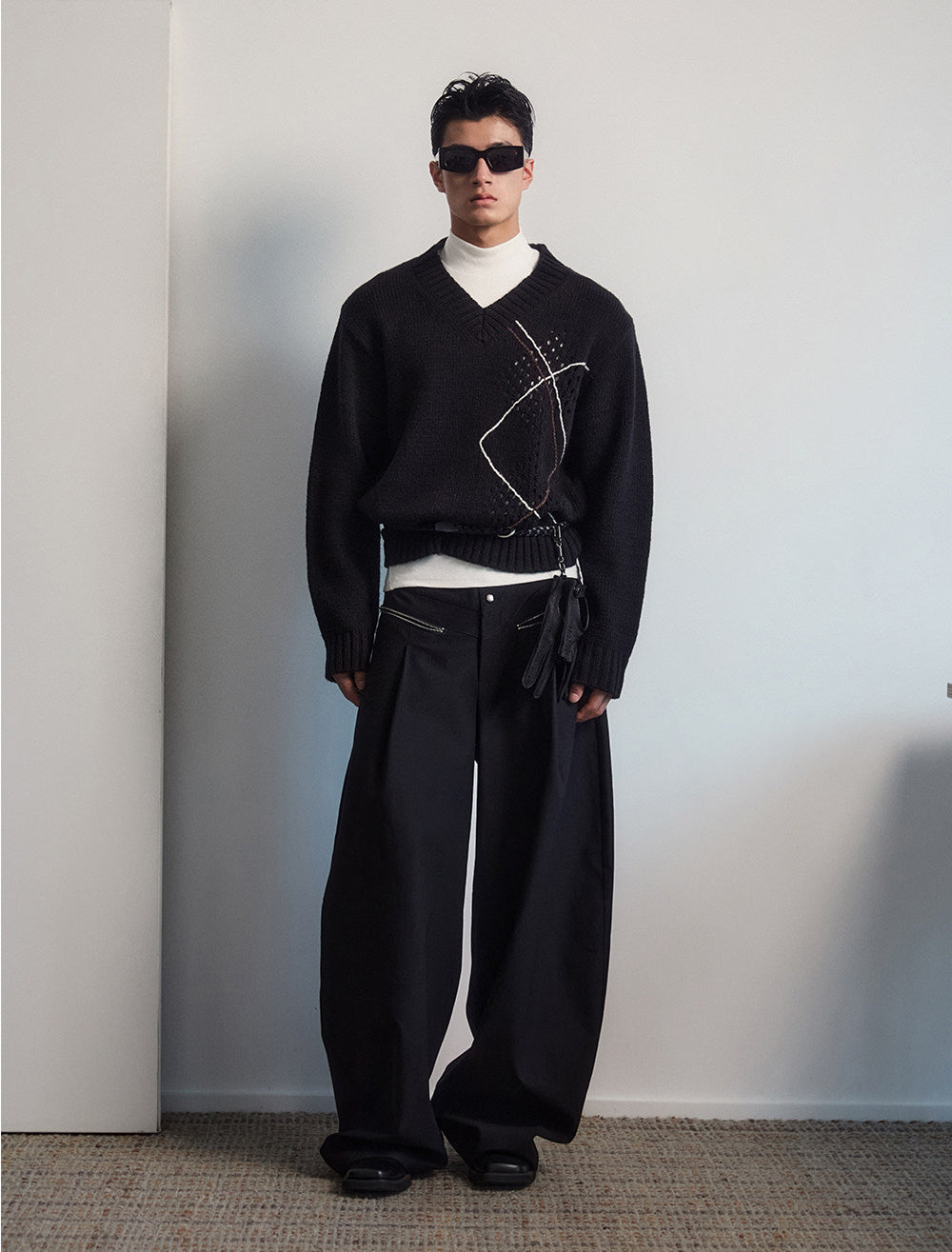 High-Waisted Single-Breasted Casual Pants