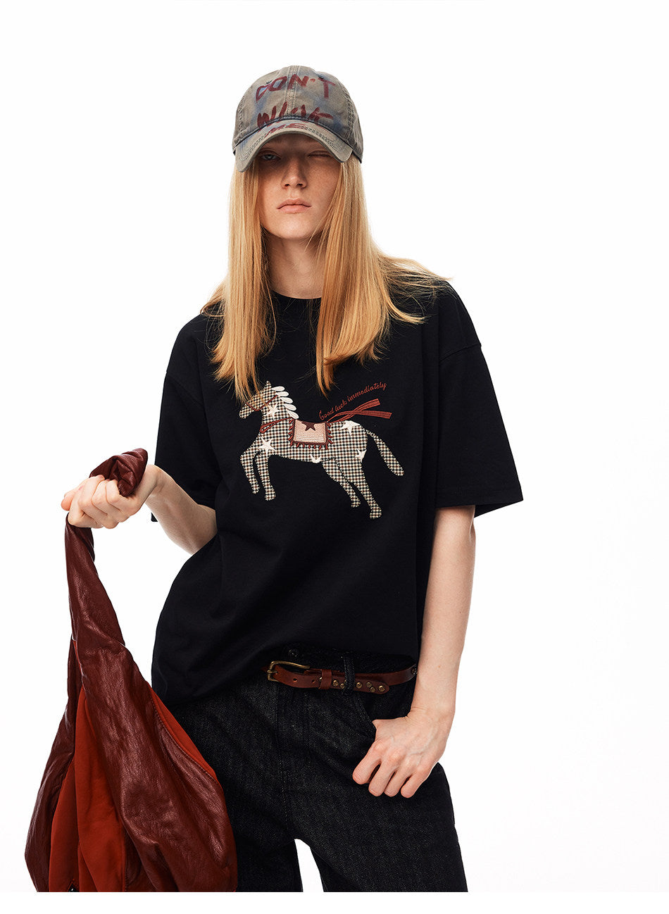 Embroidered T-Shirt with Pony Sticker