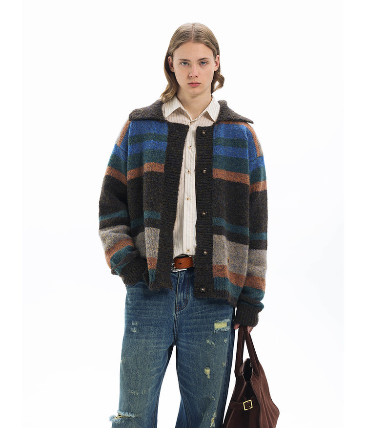 Imitation mohair striped cardigan