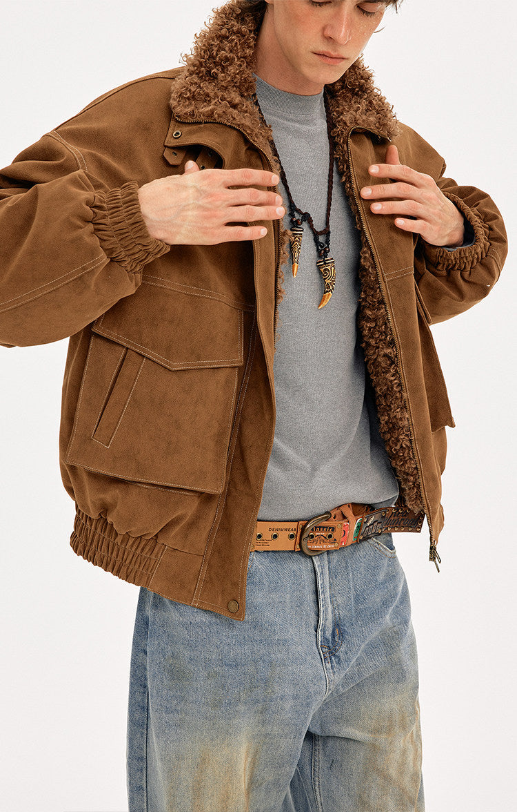 Unisex Faux Suede Collar Cotton Jacket