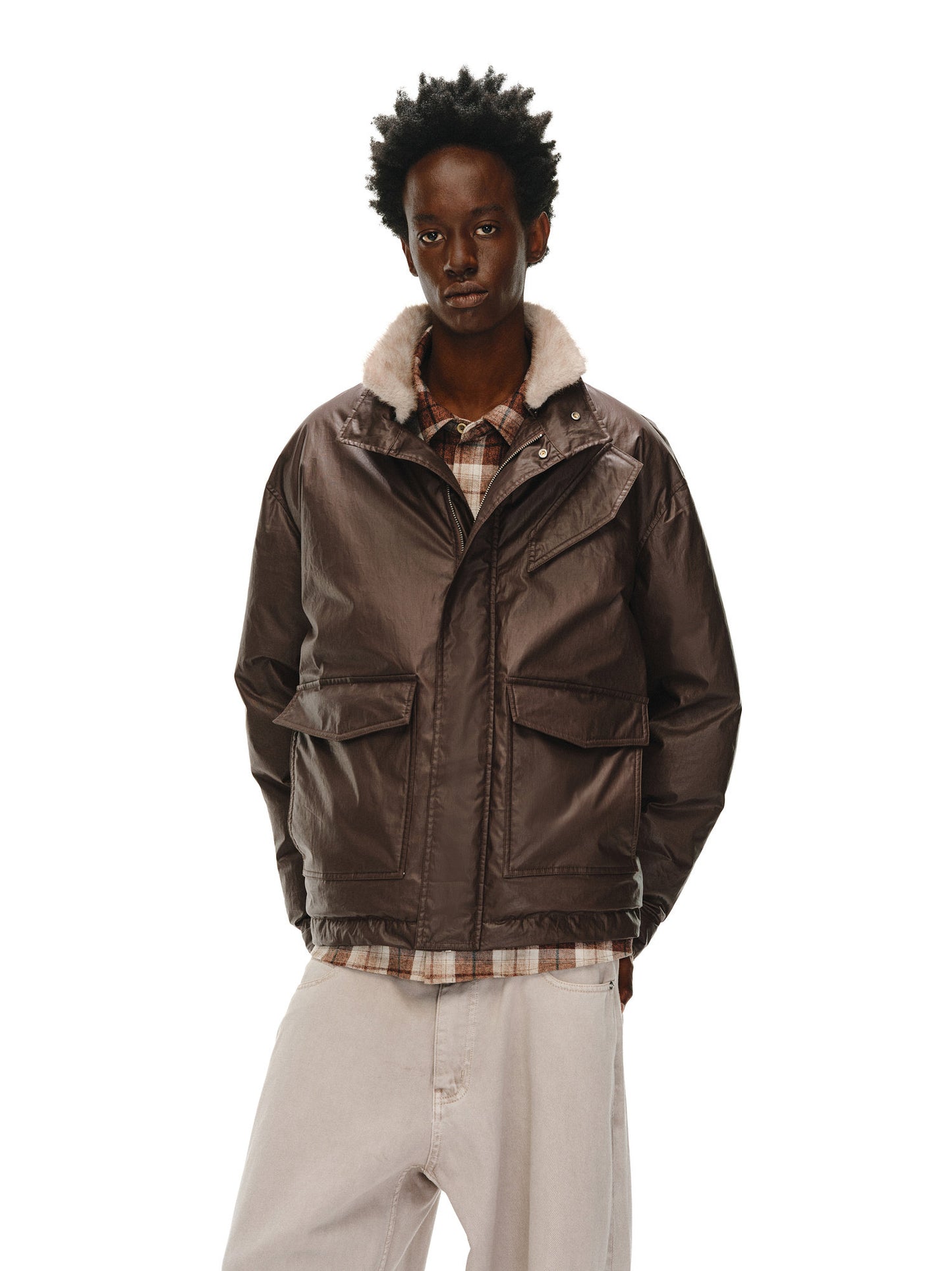 Coated Fur Collar Jacket