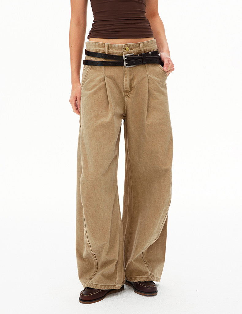 Deconstructed Pleated Design Scimitar Jeans