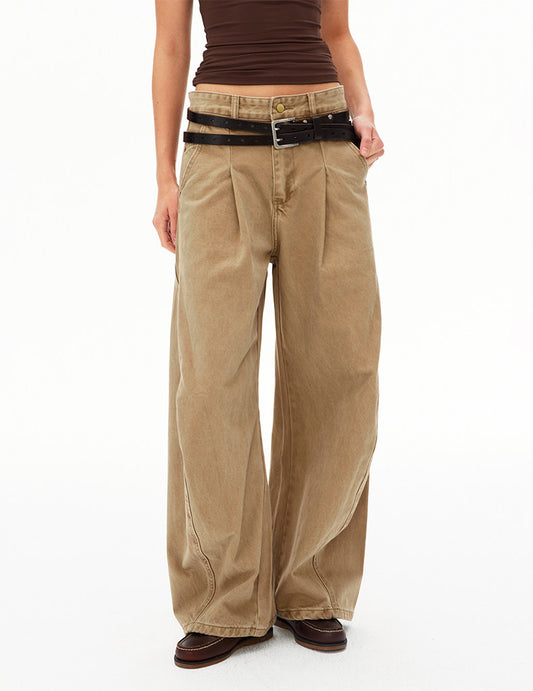 Deconstructed Pleated Design Scimitar Jeans