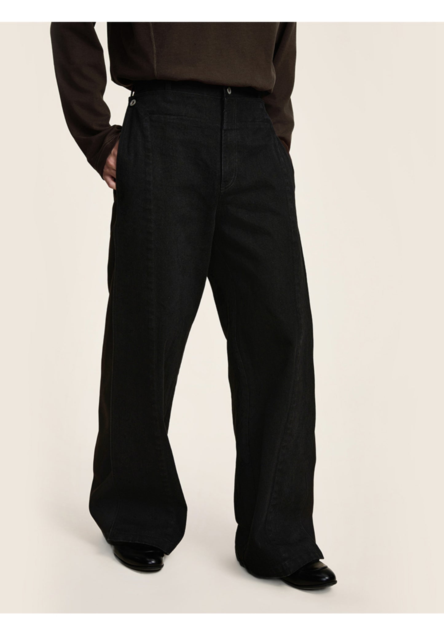 Faux two-piece straight casual jeans