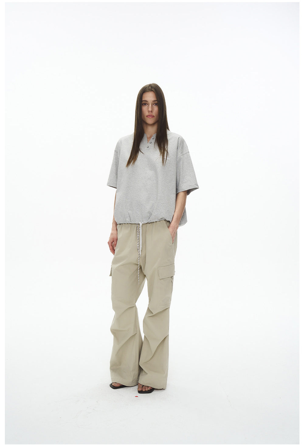 Drawstring V-neck T-shirt