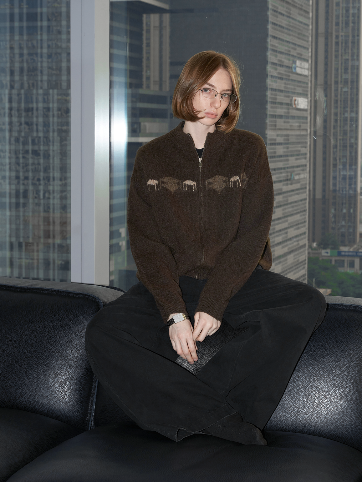 Fit Pattern Zipper Cardigan