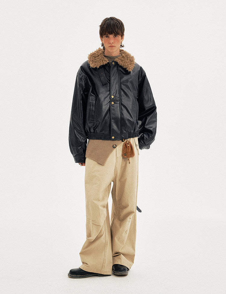 Padded Distressed PU Leather Jacket