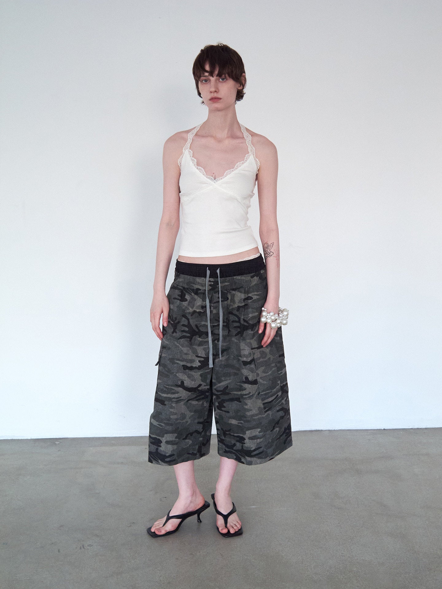 Patchwork Check Faux Two-Piece Shorts