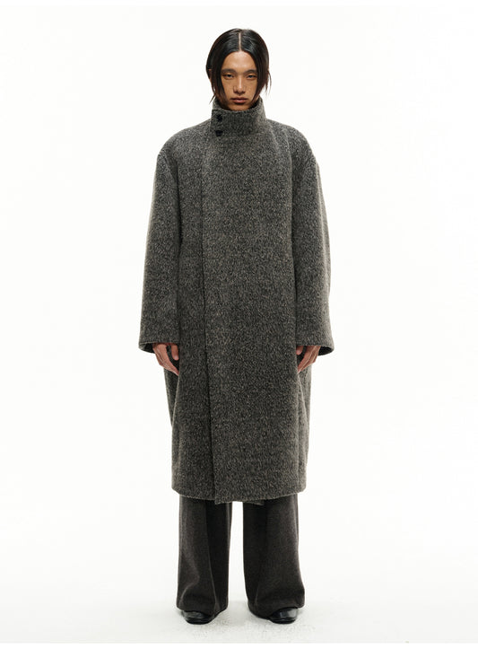 Long coat with a diagonal front panel