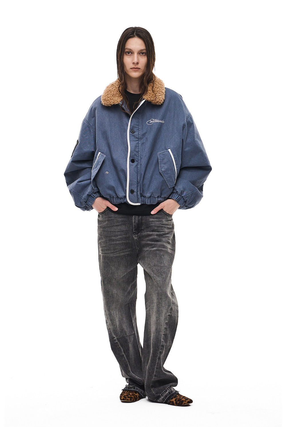 Jacket with a lambswool collar