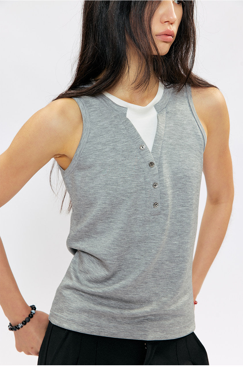 Fake Two-Piece Basic Sleeveless Top