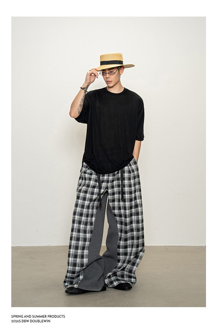 Checkered Patchwork Casual Pants