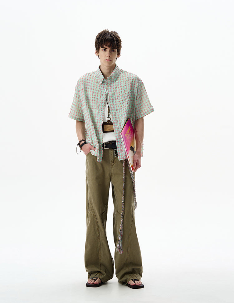 Casual seersucker plaid shirt