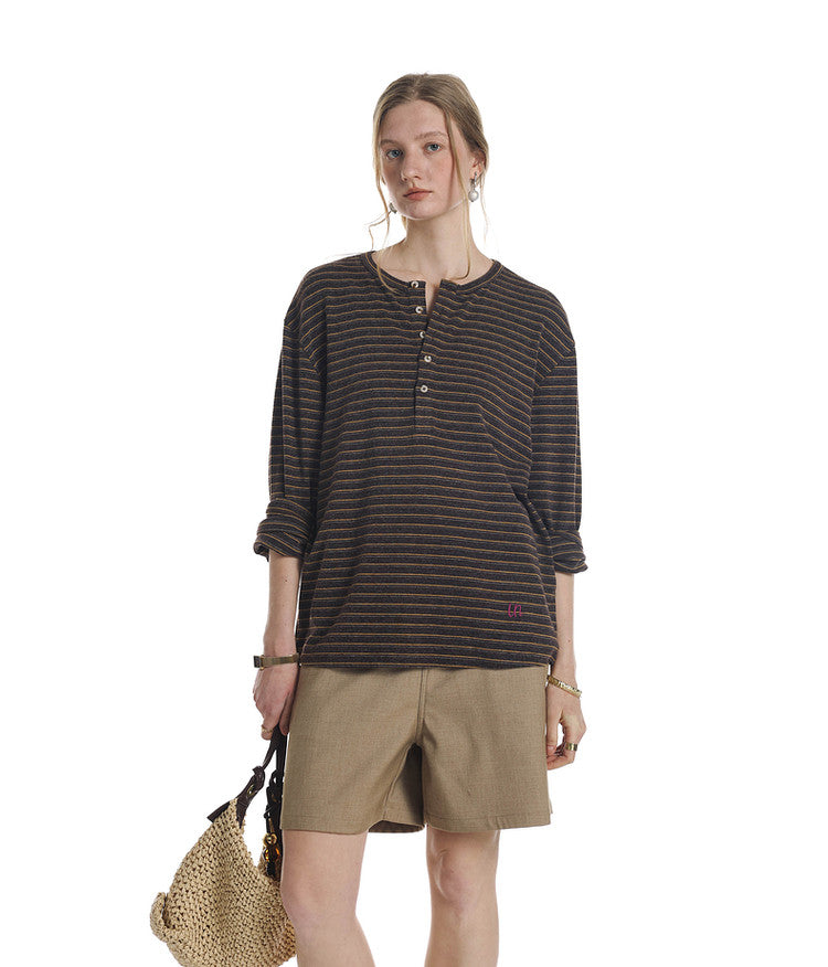 Striped Henley Collar T-Shirt