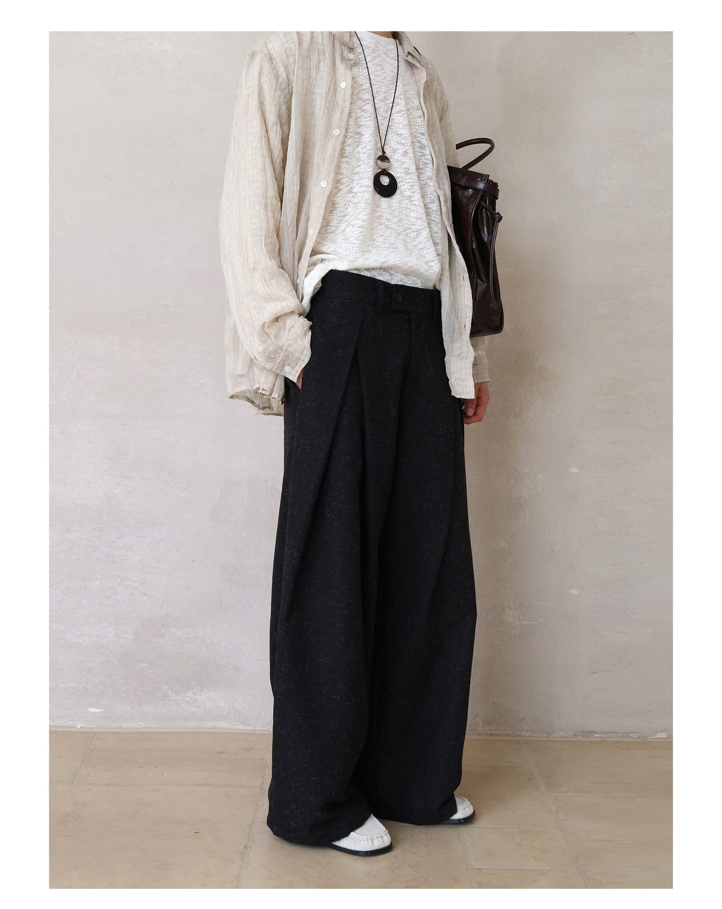 Linen-Blend Pleated Casual Pants