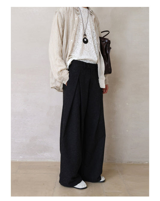 Linen-Blend Pleated Casual Pants