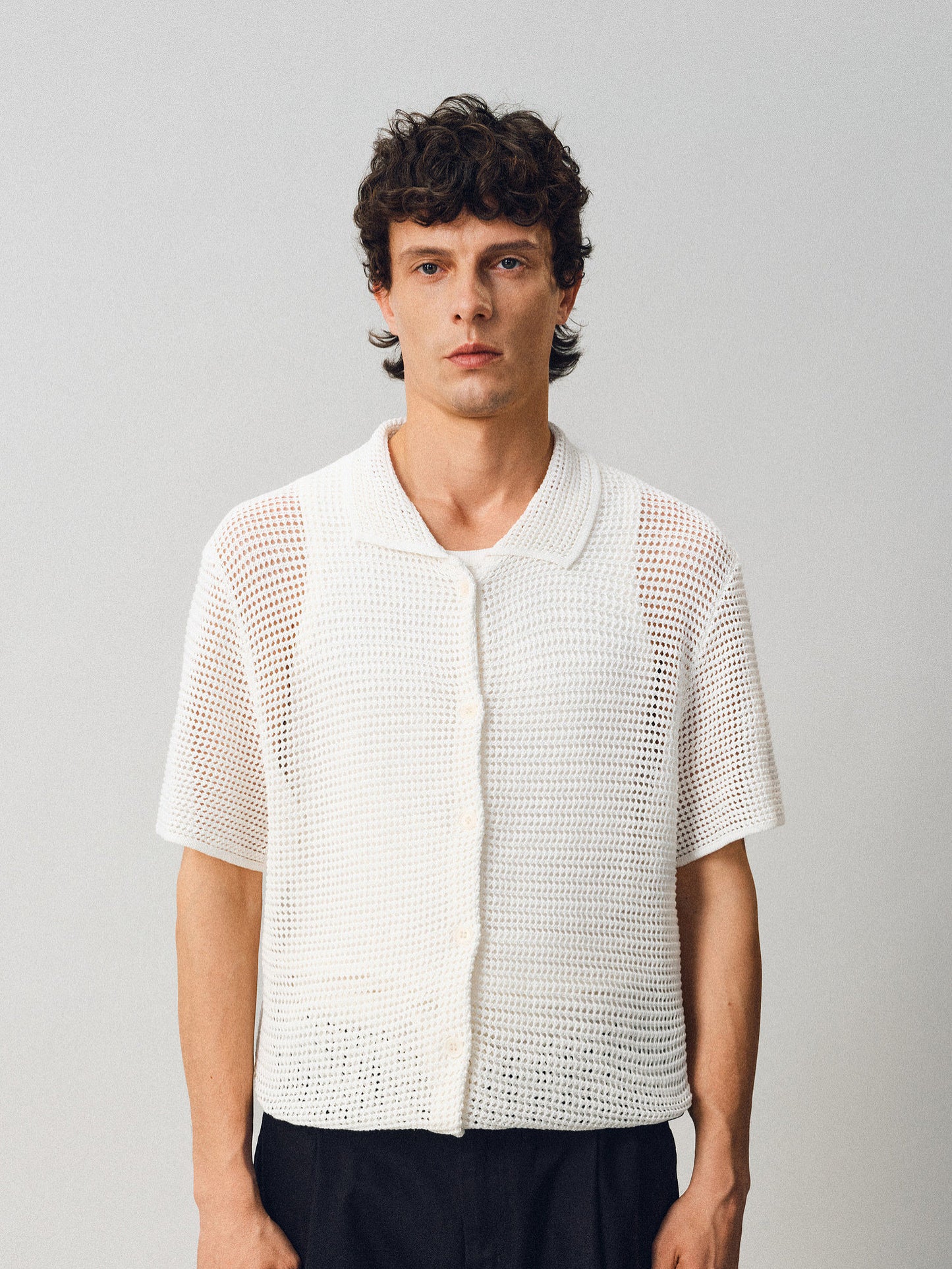 Hollow-knit Button-Down Shirt