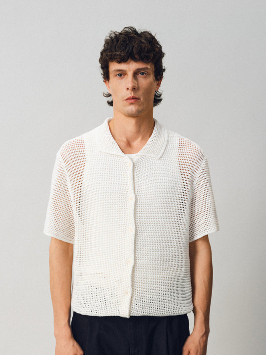 Hollow-knit Button-Down Shirt