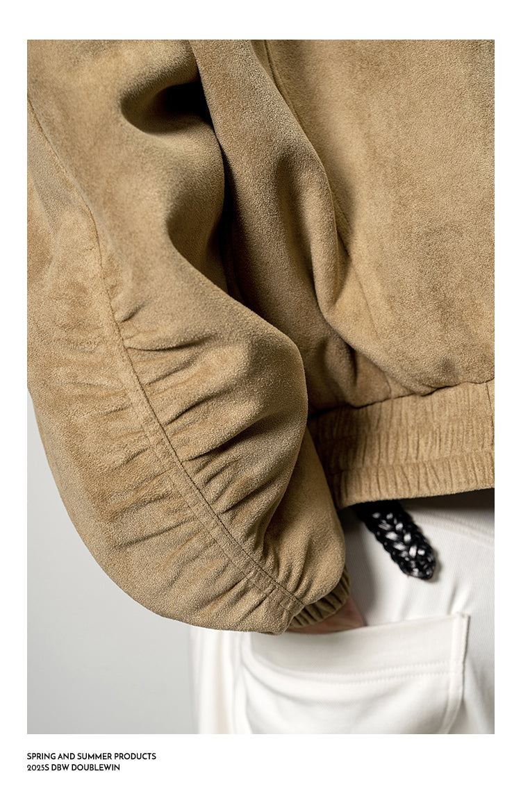 Suede Rib High-Neck Short Jacket