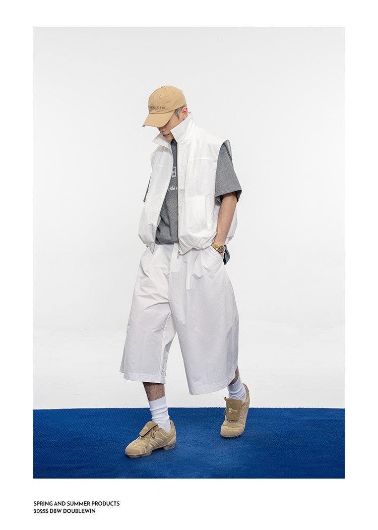 Gathered Relaxed-Fit Casual Shorts