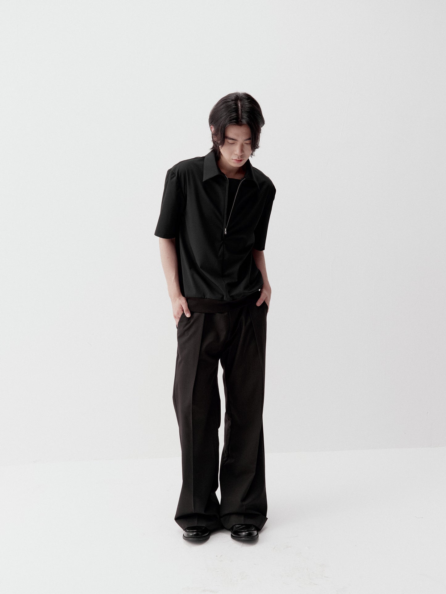 Half-Zip Faux Two-Piece Shirt